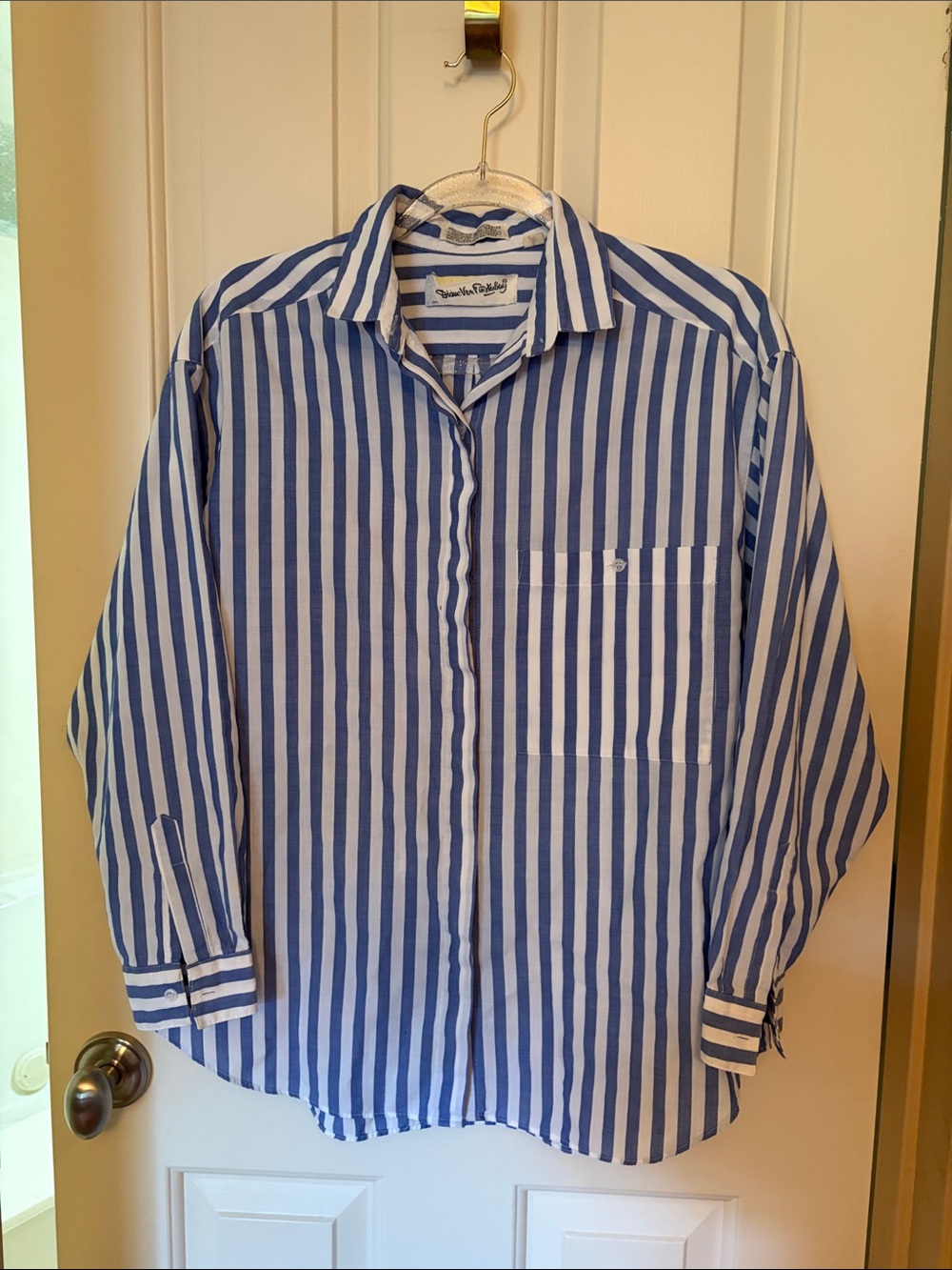 Diane Von Furstenberg Blue & White Vertical Stripe Button-Down Shirt